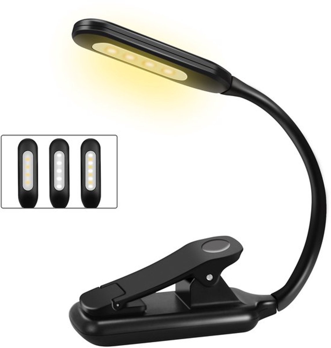 Boeklamp, nachtlezen, oplaadbare leeslamp, geschikt voor lezen in bed, 3 helderheidsniveau