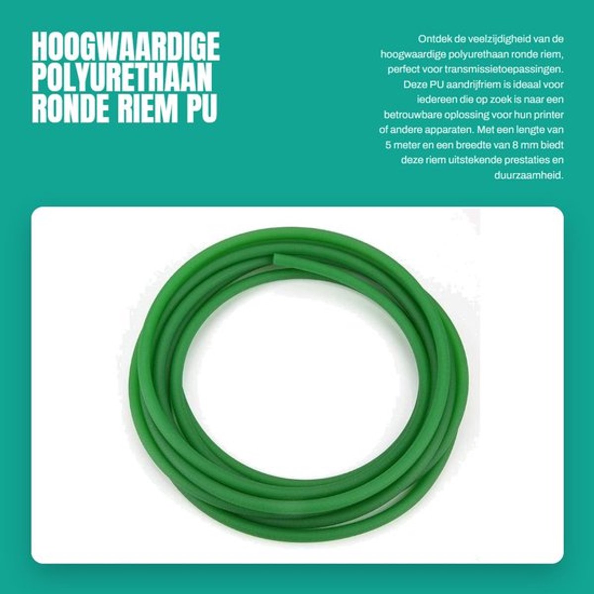 Aandrijfriem Hoogwaardige PU - Ronde Riem - Transmissie - 8 mm x 5 m - Eenvoudige Installatie - Hoge Treksterkte - Transmissieriem