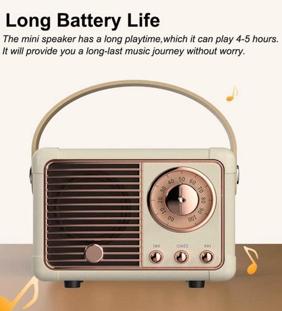Retro Bluetooth-luidspreker, draagbare draadloze luidspreker met kristalhelder stereogeluid en rijke bas, retro-decoratie voor bureau, slaapkamer, keuken, verjaardagscadeaus voor vrouwen, mannen en tieners (zwart) van Merkloos — afbeelding 2