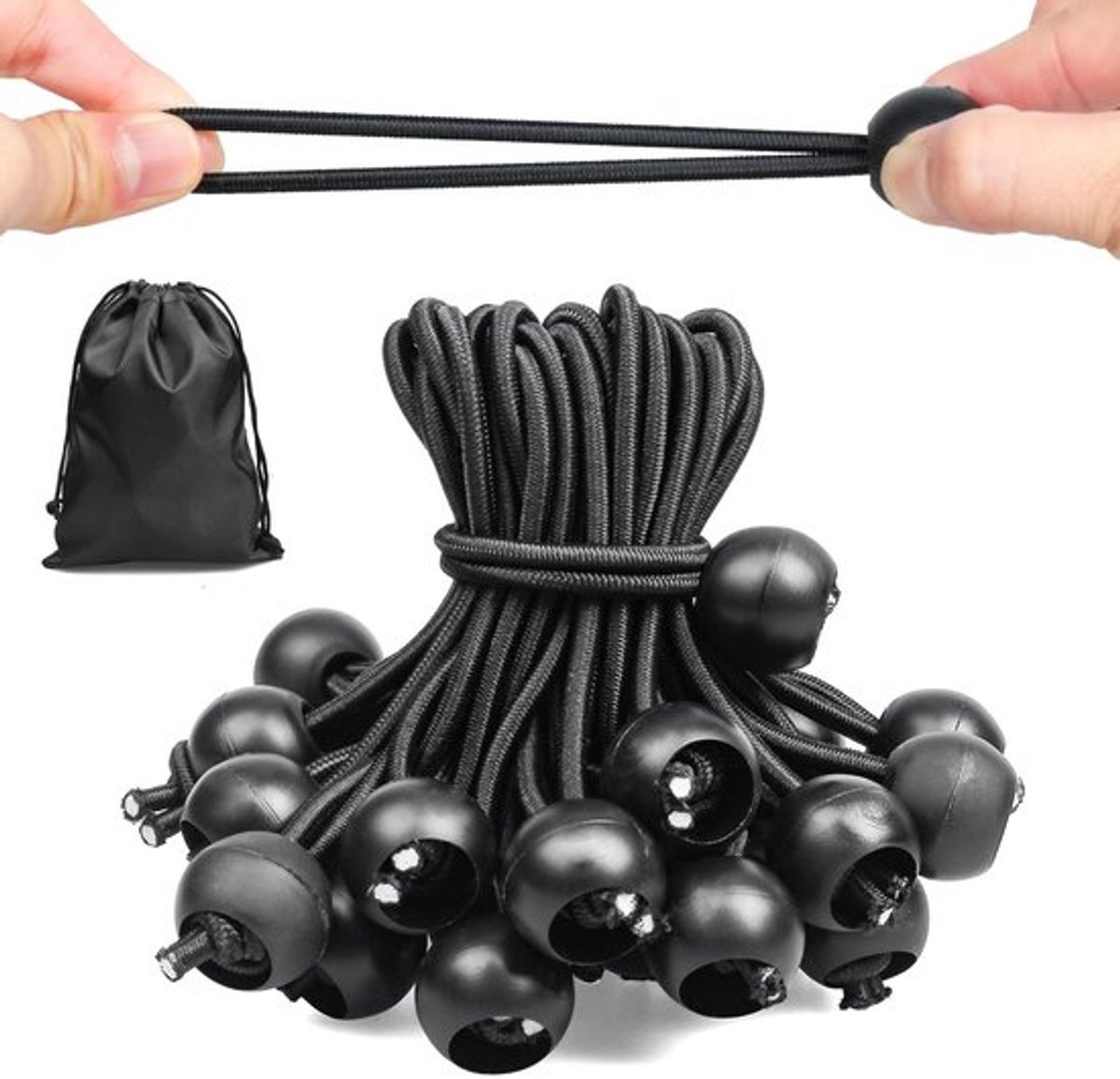 Spanbanden 50 Stuks - 10 cm - Versterkte 300D Polyester - UV-bestendig - Karabijnhaak - Dubbel Rekvermogen - Elastieken