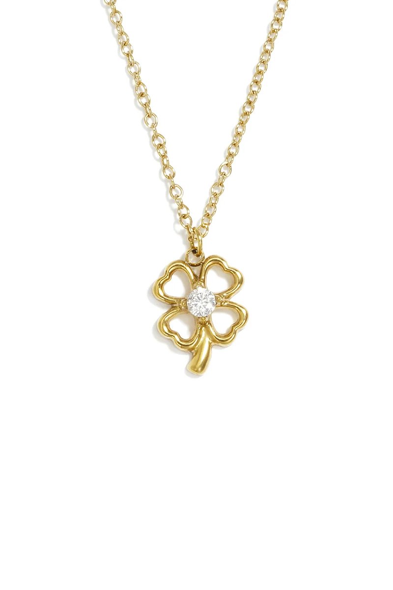 14K Vergulde Roestvrijstalen Hangerkettingen, Klavermotief, Casual En Eenvoudige Serie, Damessieraden - kettingen - sieraden - ketting - sieraad - klaver - geluk