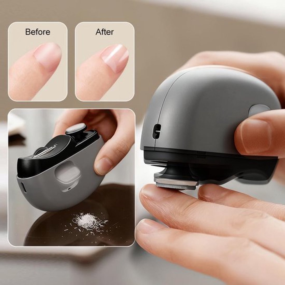 SnelShoppen - Elektrische Nagelknipper en Polisher met LED, Multifunctionele Nagelscherper met Bestands- en Lichtfunctie, USB Oplaadbaar, Grijs, Voor