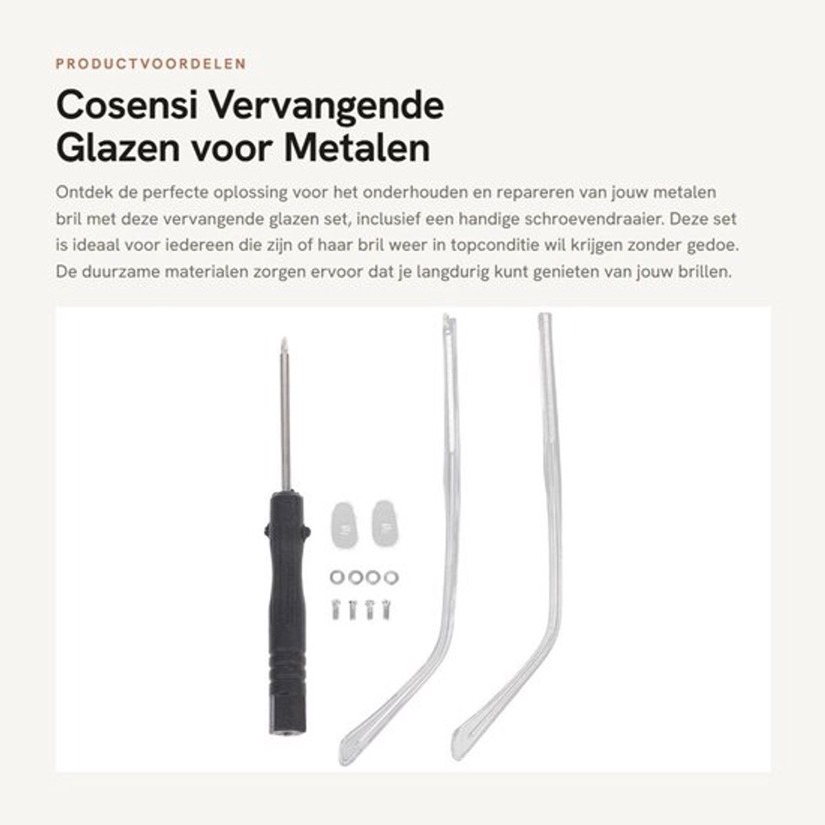 Schroevendraaier - Vervangset voor brillen - Metalen onderdelen - Transparante kleur - Afmetingen 13.2 x 0.5 x 0.3 cm - Duurzaam materiaal - Brilonderdelen