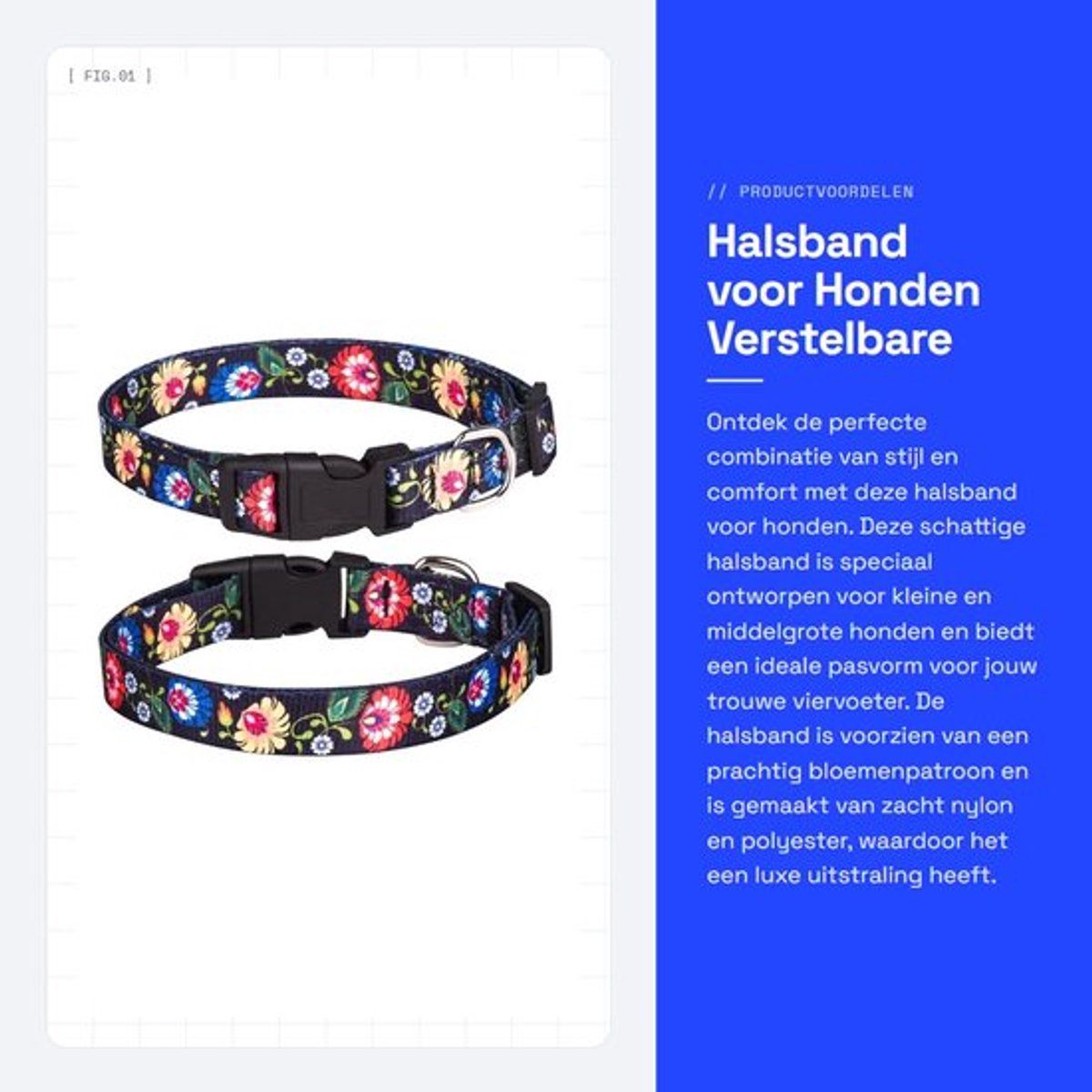 Halsband Zacht Verstelbaar - Hondenhalsband - Hondenhalsband Met Bloemen - Duurzaam Polyester - Maat L 38-61 cm - Geschikt Voor Kleine/Middelgrote Honden