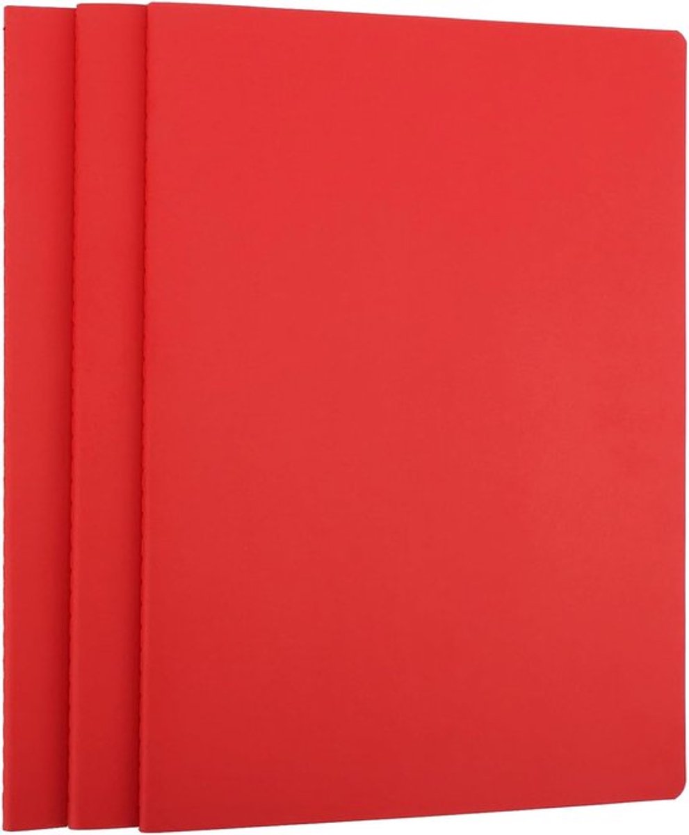 SnelShoppen - Softcover A4 Notebook Lined - 3 Stuks 100GSM Gelijnd Notitieboek A4 - Rood Softcover 21x29,3cm - 40 Vellen/80 Pagina's Notebooks voor Sc