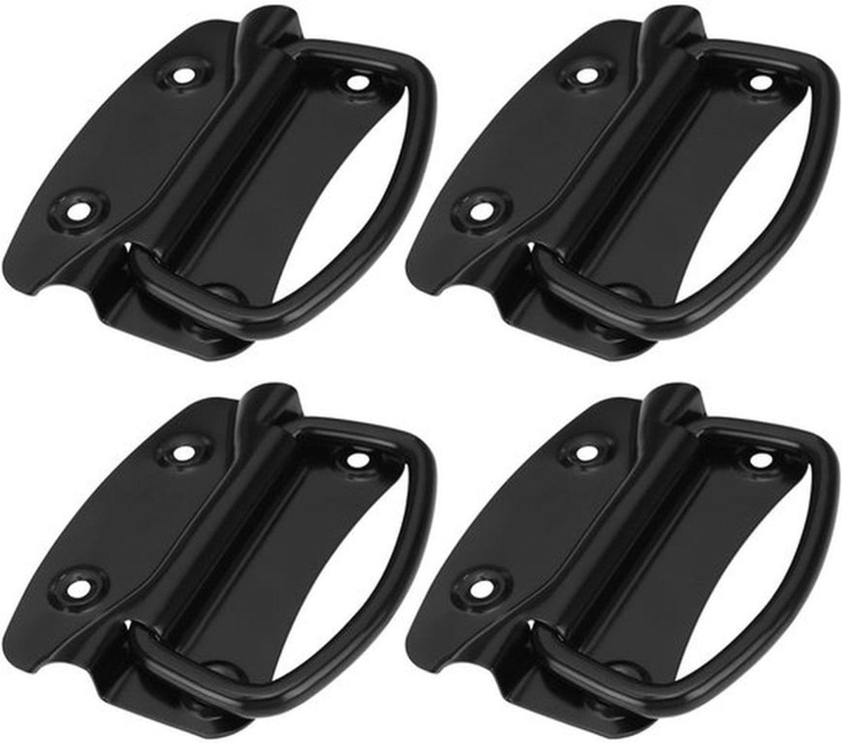 Borsthandvat Zwart - 4 Stuks - 100 x 70 mm - Koudgewalst Staal - Corrosiebestendig - Voor Gereedschapskist/Transportcontainer - Handgreep
