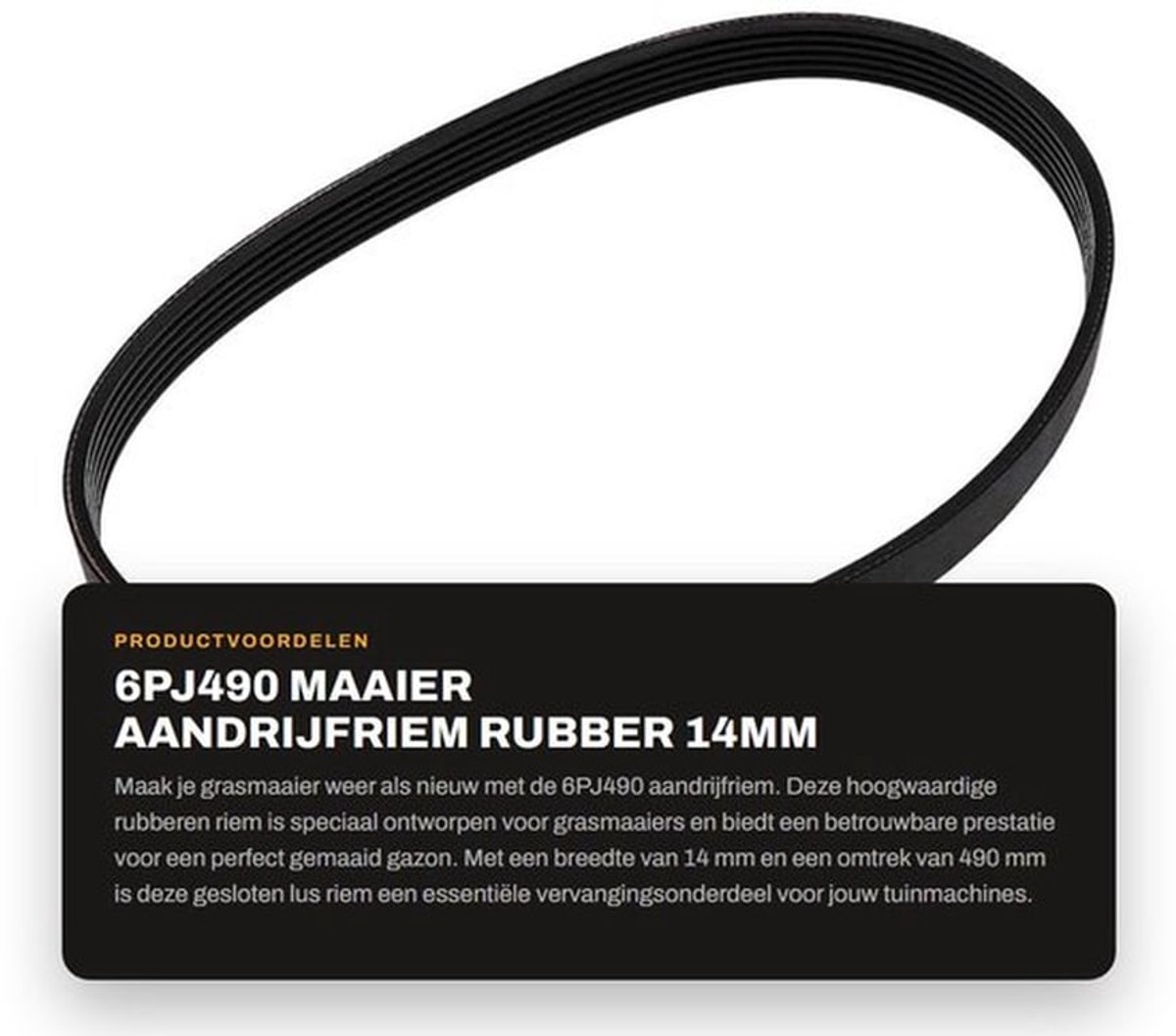 Aandrijfriem Rubber 14mm Breedte - Gesloten Lus - 490mm Omtrek - Compatibel met Qualcast M2E1032M/M2E1232M - Duurzaam - Slijtvast - Grasmaaierriem