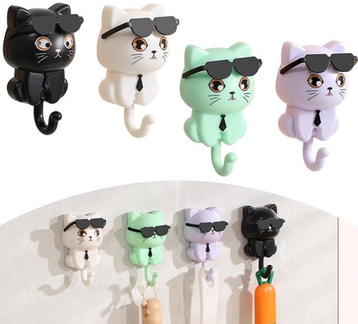 Kledinghaken 4 stuks - Zelfklevende Wandhaken - Dierenhaken - Sleutelhaken - Handdoekhoude