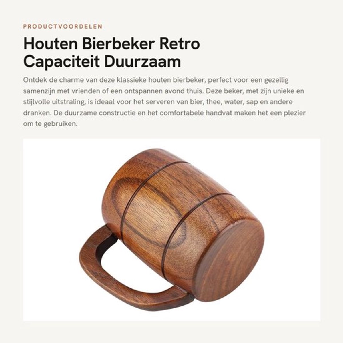 Bierbeker - Houten Bierbeker - Grote Capaciteit - Duurzaam - Gezond en Milieuvriendelijk - Handvat - Fijn Vakmanschap - Houten Mok
