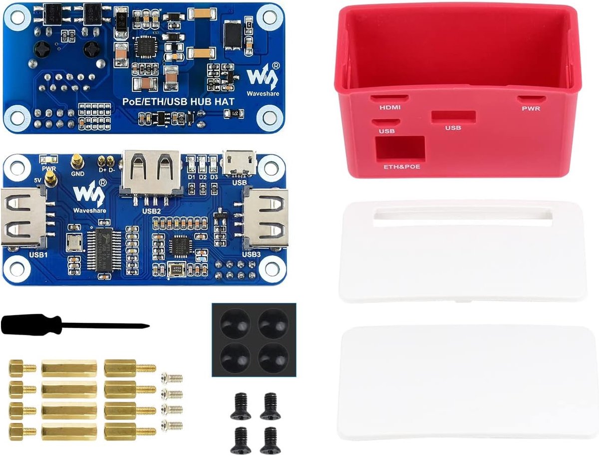 PoE Ethernet/USB HUB HOED - met doos voor Raspberry Pi Zero - 1x RJ45 poort, 3x USB 2.0 poorten - ShopVlot