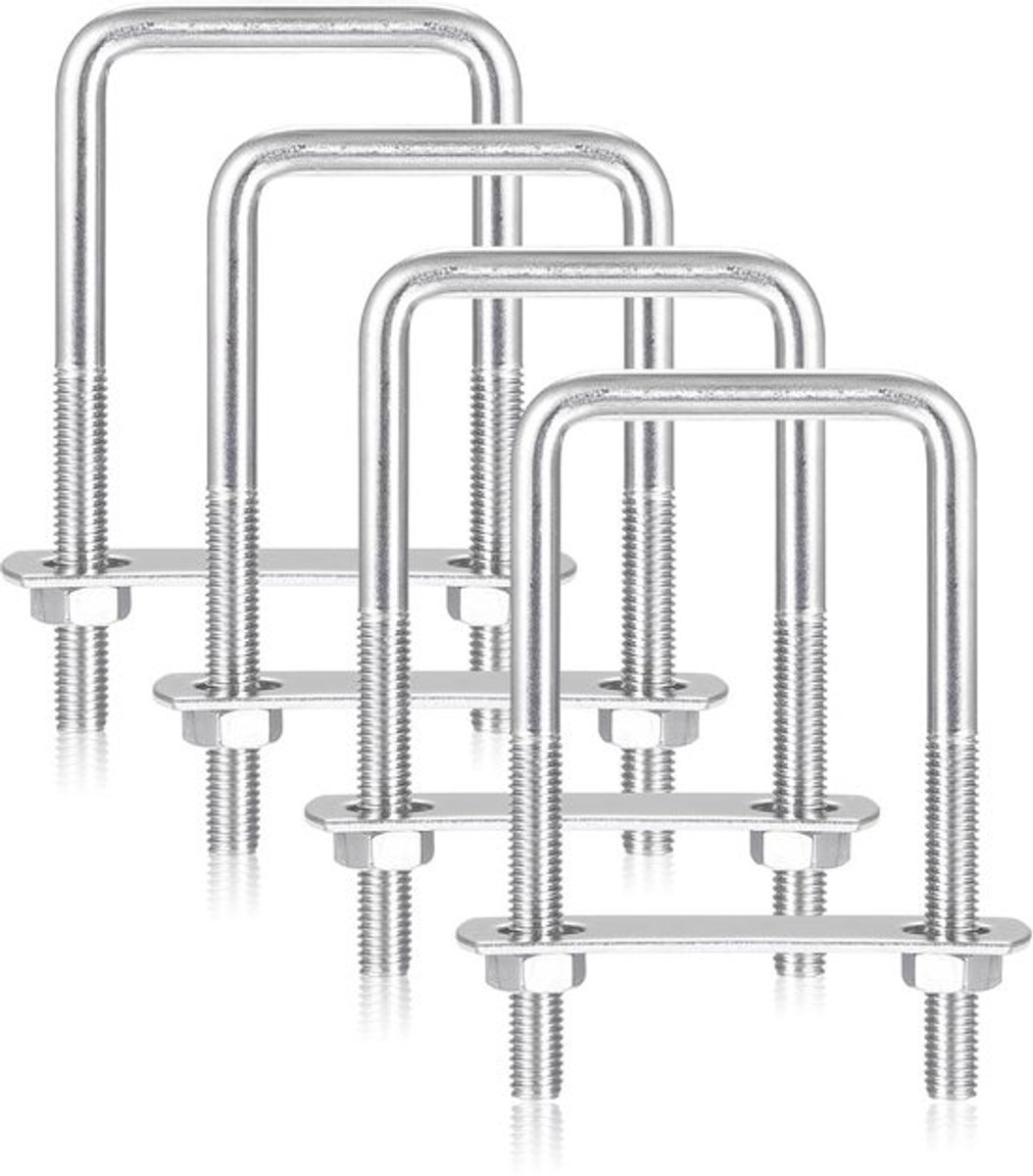 Frameriemen U-beugels 4 stuks - M8 70 x 110 mm - Roestvrij Staal - Beugelschroeven met Moeren - Stabiele Sjorbeugel - Hoge Corrosiebestendigheid