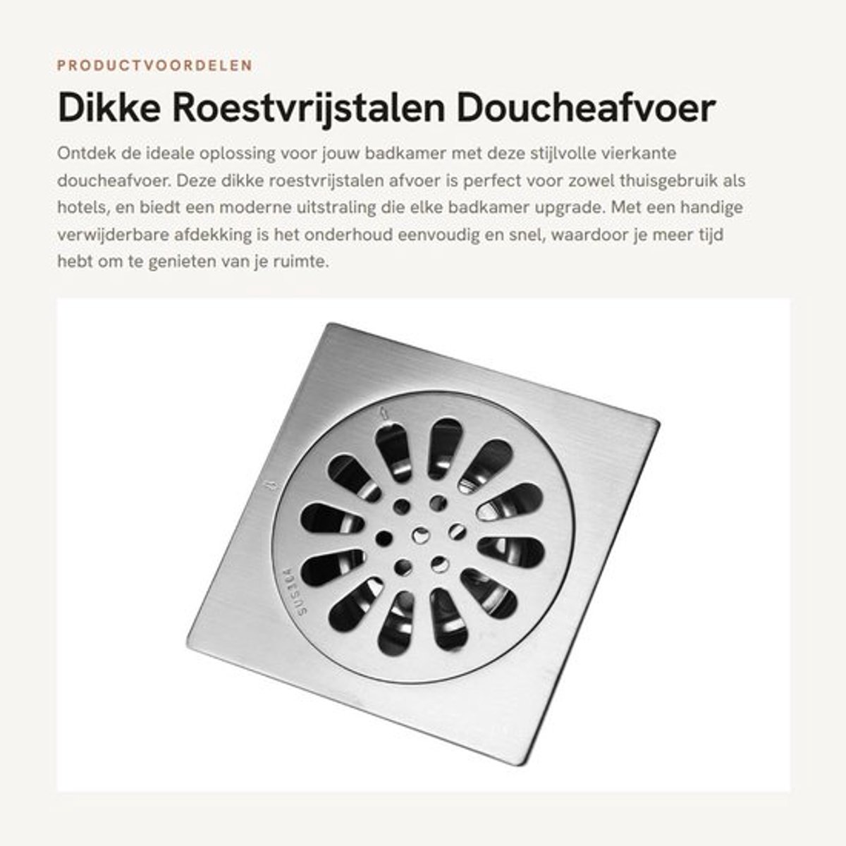 Doucheafvoer Dikke Roestvrijstalen Vierkante - Douche Afvoer - Verwijderbare Afdekking - Badkamer Vloerafvoer - Hotel - Duurzaam