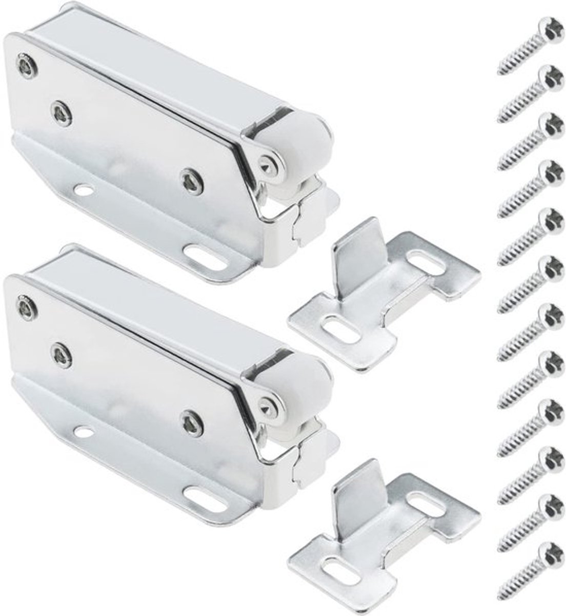 Deurklink Zilver - 2 Stuks - Push-Type Slot - Kastdeur Klink - Automatische Veergesp - Duurzaam Metaal - Kastslot