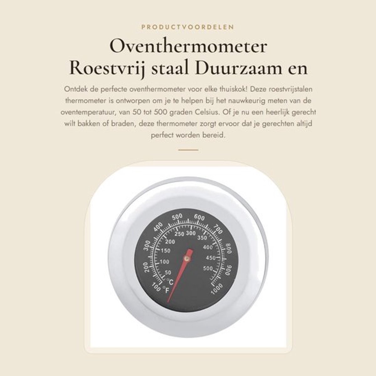 Oven Thermometer Roestvrij Staal - Digitale Keukenthermometer - Temperatuurbereik 50-500 °C - Voor Vloeistof/Voedsel - Eenvoudig te Gebruiken - Hoogwaardige Kwaliteit - Keuken Thermometer
