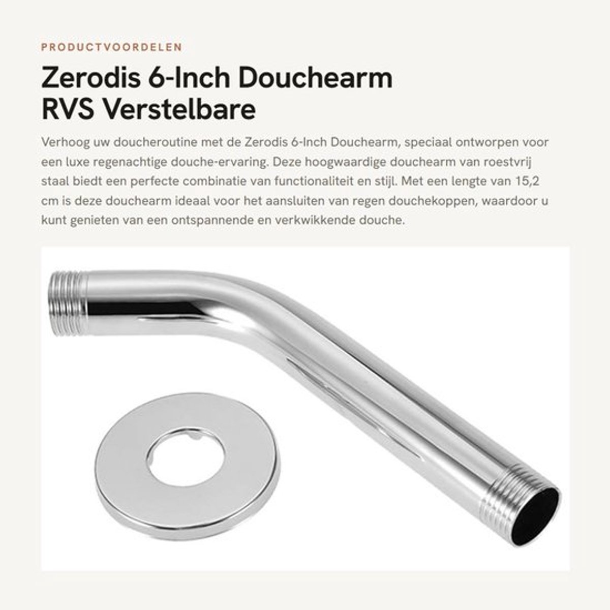 6-Inch Douchearm RVS - Verstelbare Doucheslang voor Regen Douchekop - Chroomafwerking