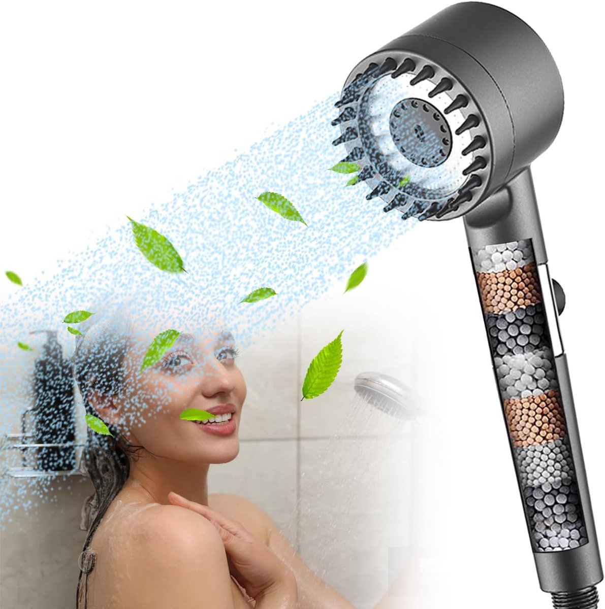 SnelShoppen - Waterbesparende Douchestraal met Filter, Anti-Limescale Handdouche, Hoogwaardige PP Filter, Comfortabel en Gezond Douchen in Grijs
