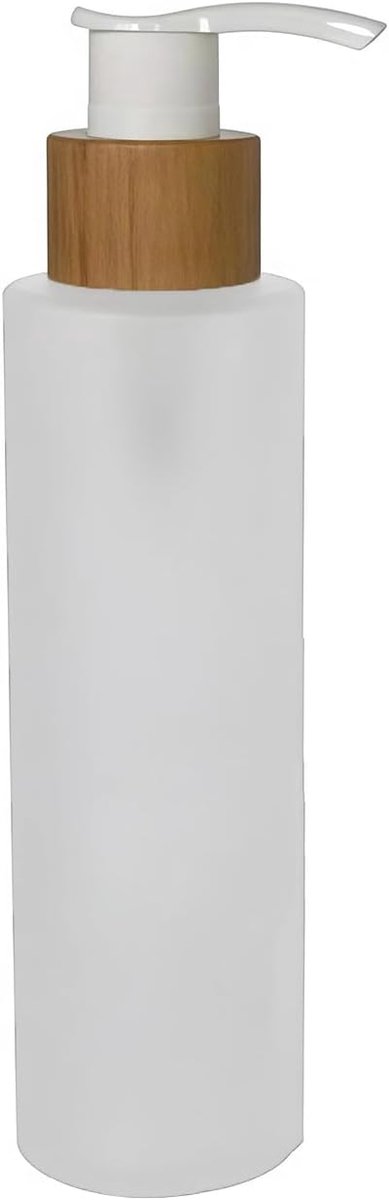 SnelShoppen - 120ml Lege Herbruikbare Frosted Glazen Pomp Fles Lotion Dispenser met Bamboe Deksel - Voor Emulsie, Essence, Serum - Make-up Container