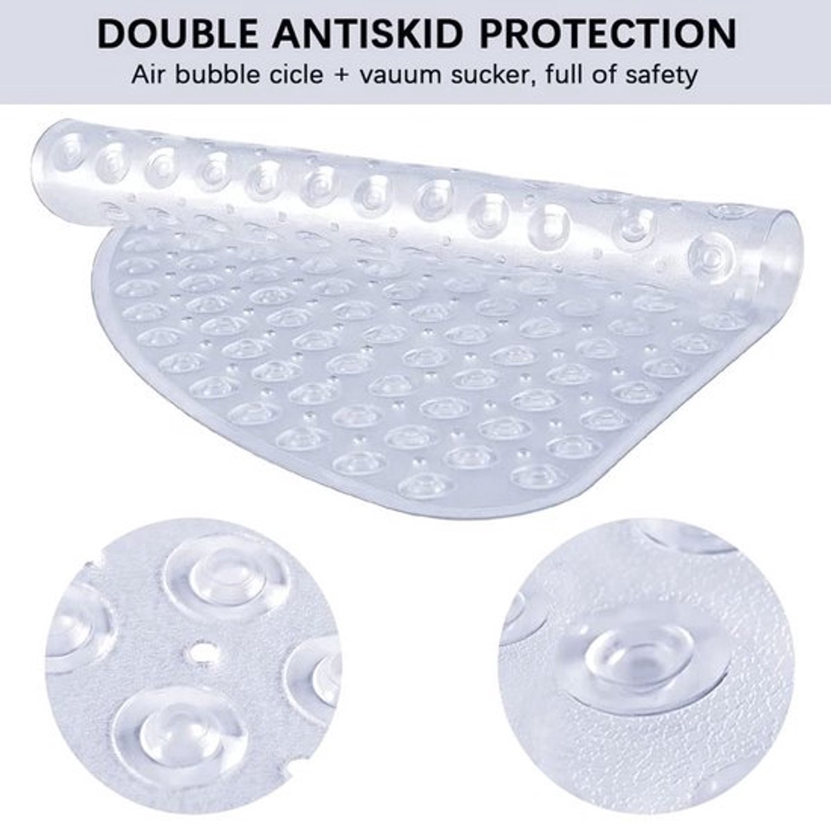 Hoekdouchemat Antislip - Antibacteriële Badmat - Zuignappen - 54 x 54 cm - Transparant Wit - Krachtige Bevestiging