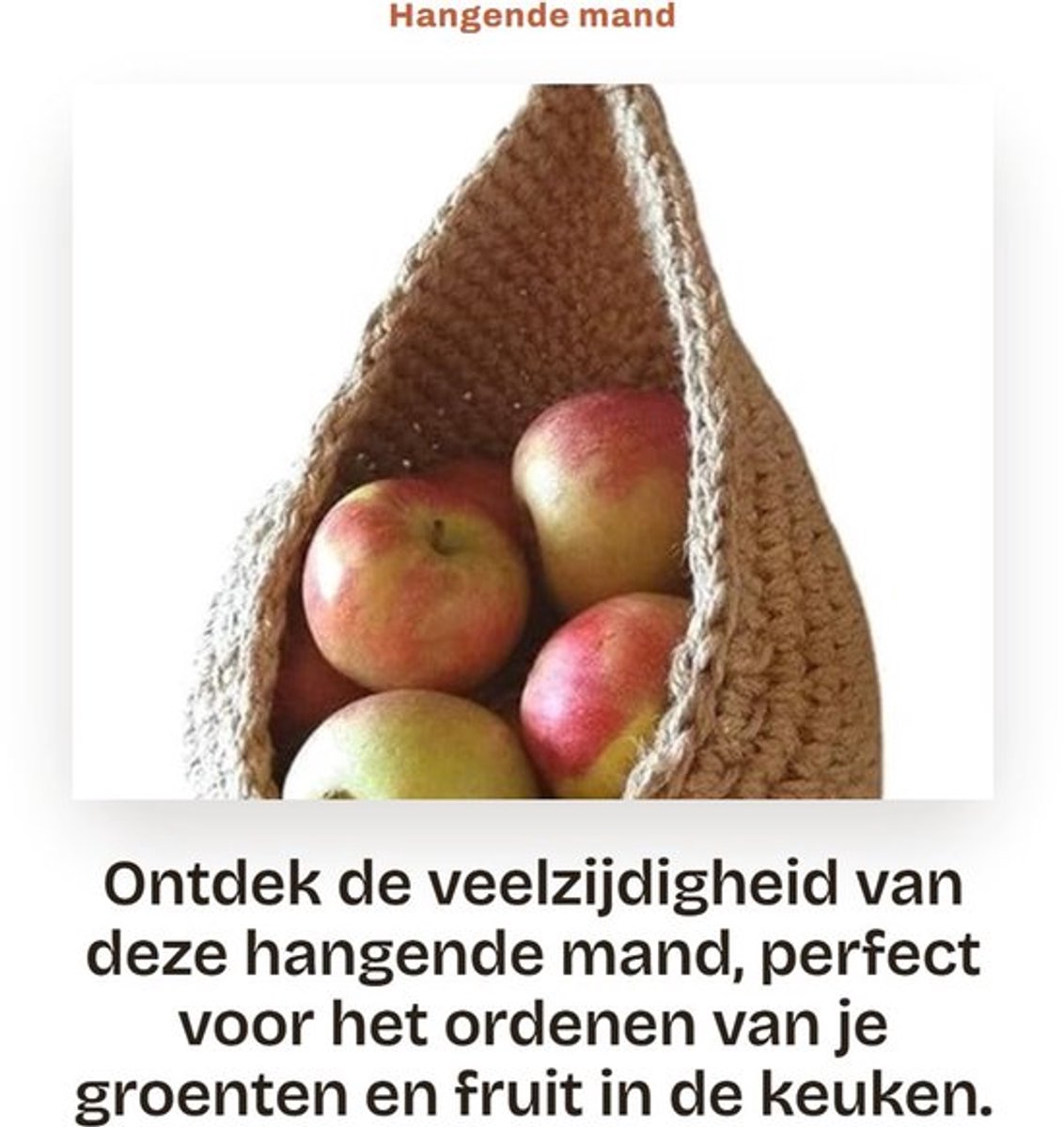 Hangende Mand - Geweven Opbergmand - Jute Mand - Milieuvriendelijk - Katoenen Touw - Afmetingen L 14 x H 15 x D 20 cm