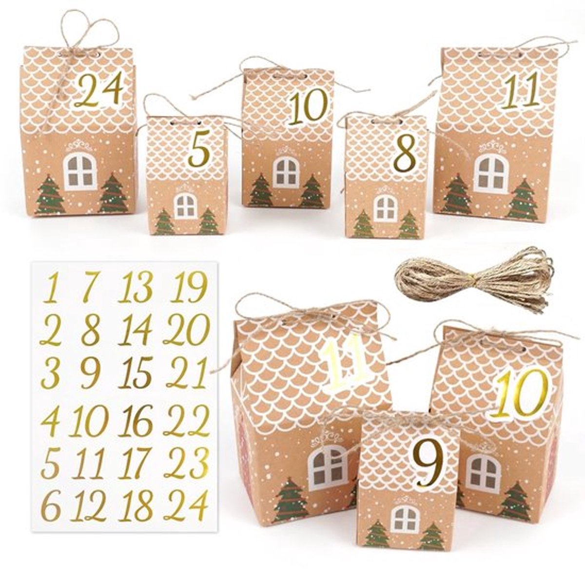 Byshayne- Adventskalender om te vullen - 24 Dozen - 3 Maten - Cijferstickers - Doe-het-zelf - Premium Papier - Herbruikbaar - Kerstkalender