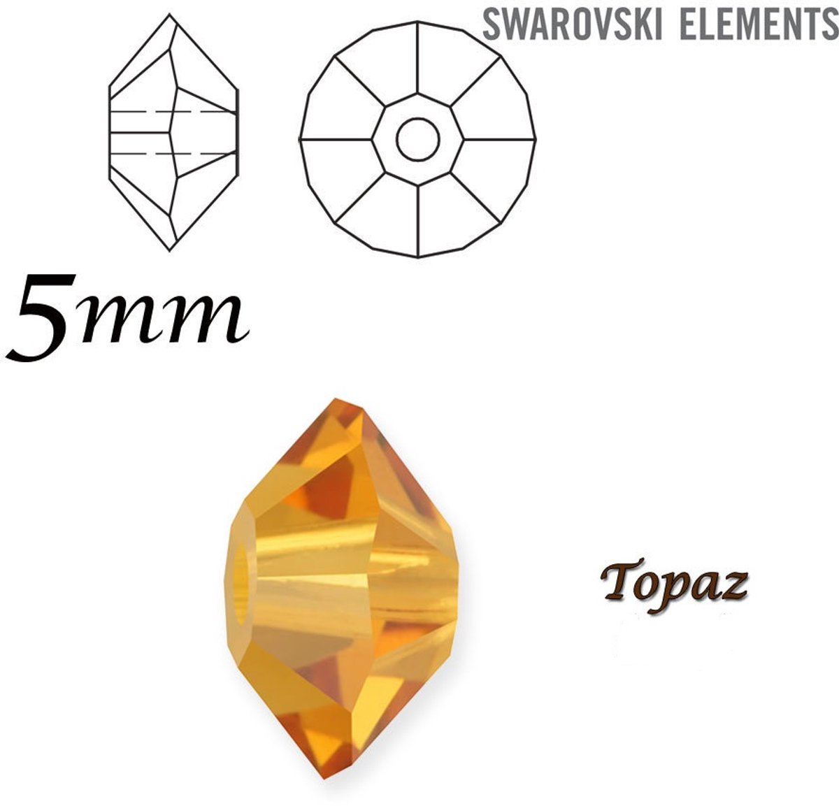 Swarovski Elements, 64 stuks saucer/schotel kralen (5305), 5mm, Topaz
