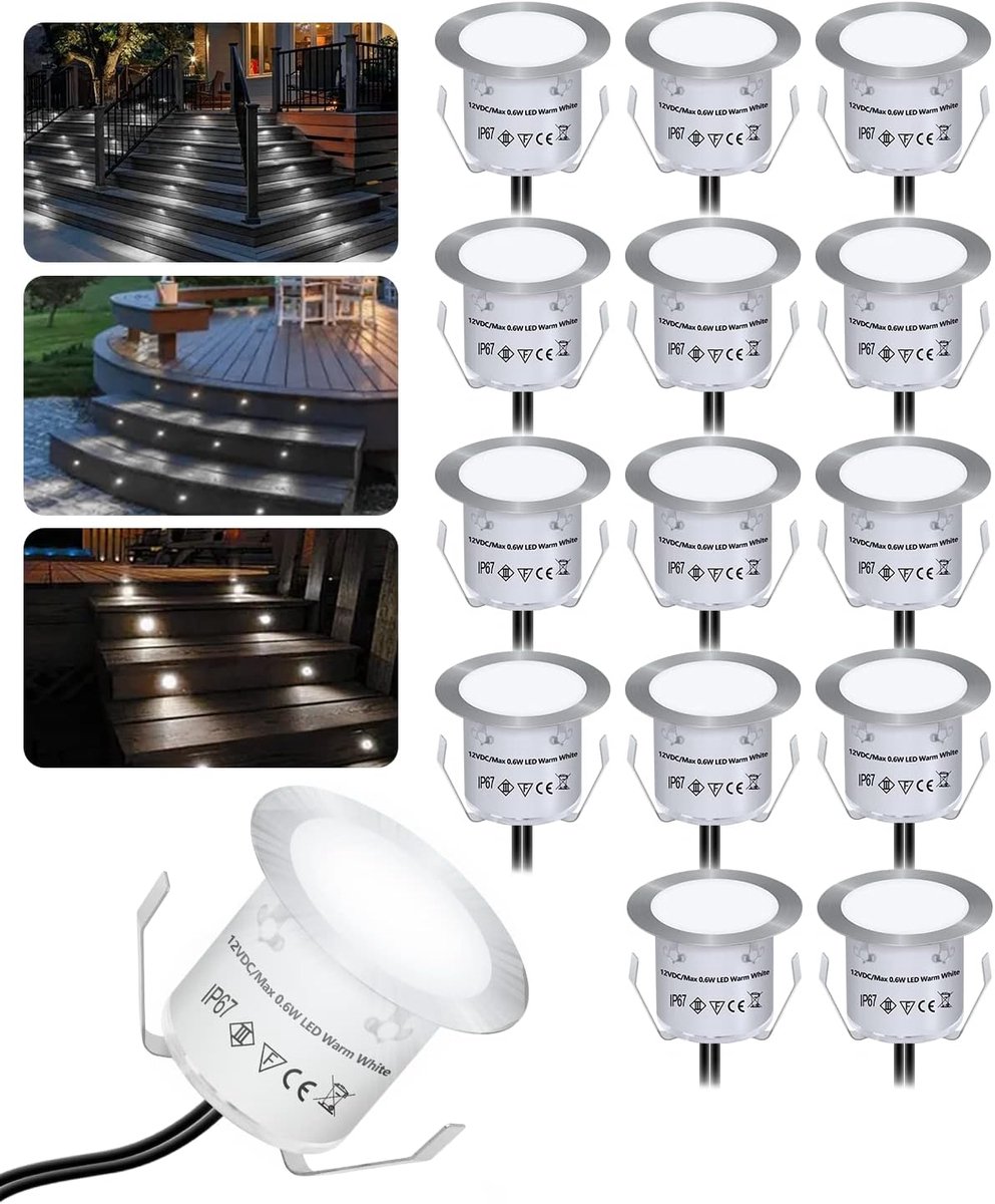 SnelShoppen - Set van 16 LED Inbouwspotlights, IP67 Waterdicht, 32 mm Diameter, Trapverlichting, Tuinverlichting, Hout, Zwembad, Patio, Trappen, Buite