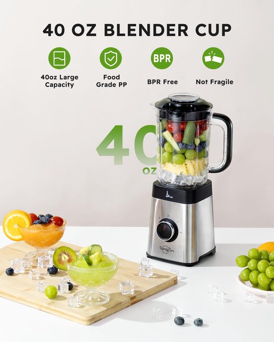 SnelShoppen - 5-in-1 Blender voor Shakes en Smoothies, 500W, 3 Snelheidsregelingen met Puls, Ideaal voor IJs, Fruit, Vlees en Groenten in Keuken, Perf van Snelshoppen — afbeelding 4
