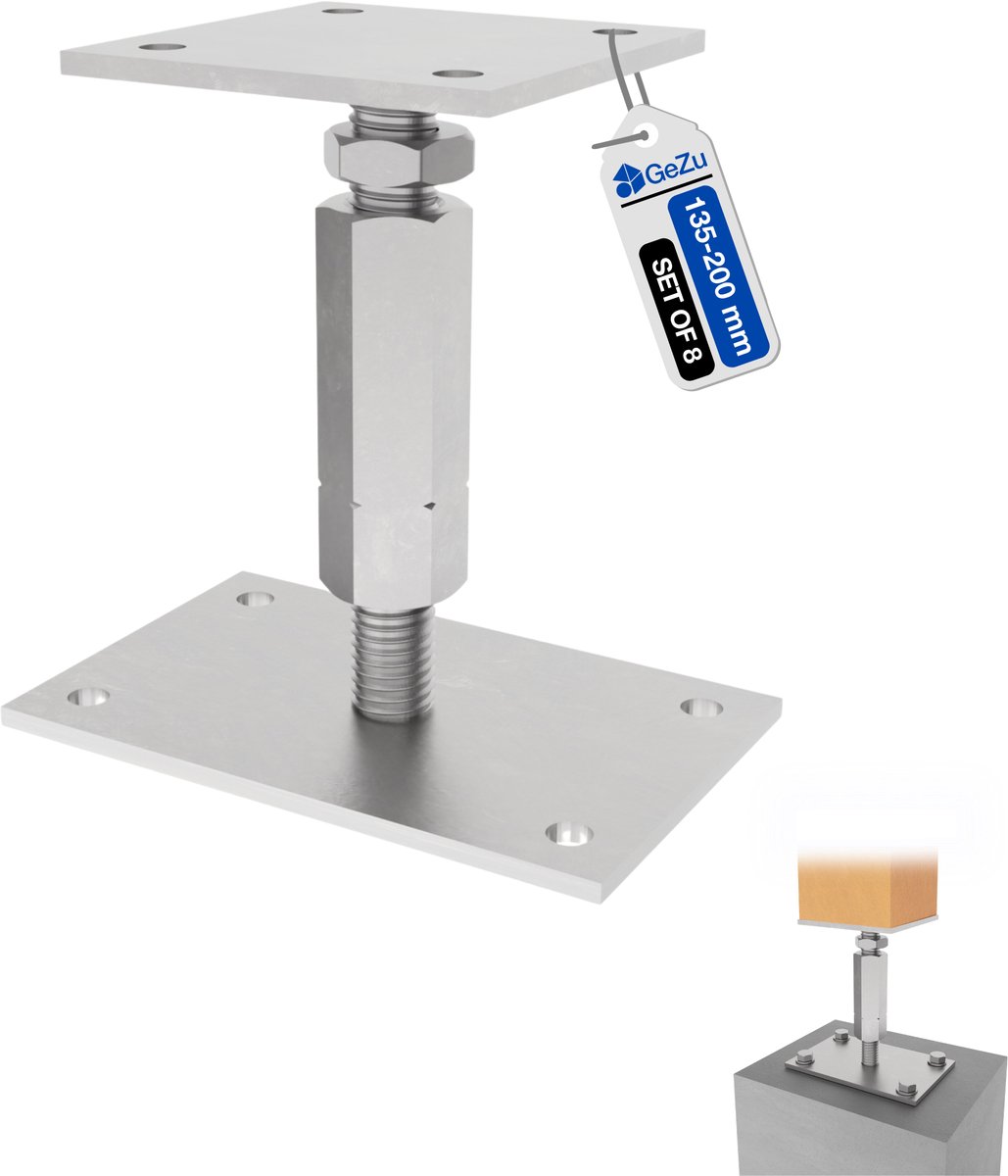 GeZu Impex Paalhouder Hoogte Verstelbare Gegalvaniseerd Set van 8 100 x 100 mm paaldragers paalsteun paalvoet