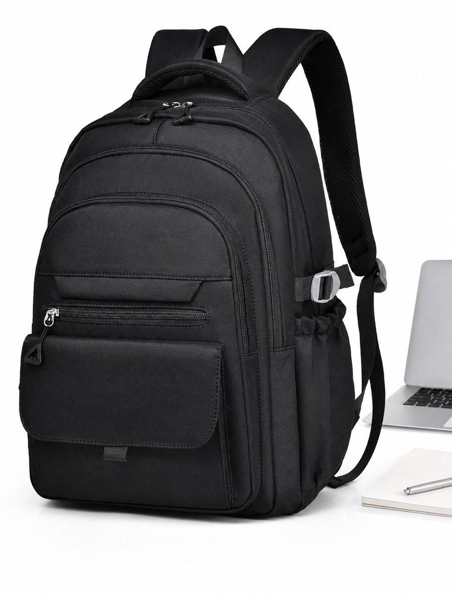 VHV - Schoolrugzak - Waterafstotende Lichtgewicht Rugzak met Gevoerd Laptopvak - Zwart voor Studie en Korte Reizen