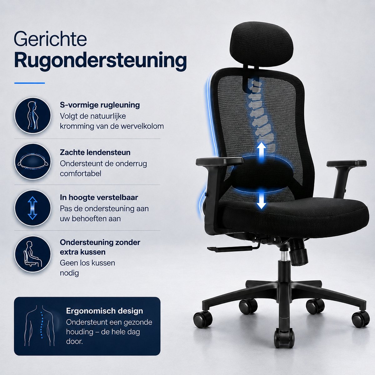 Durrafy® Durrafy Bureaustoel - Ergonomische Bureaustoel - afbeelding 3