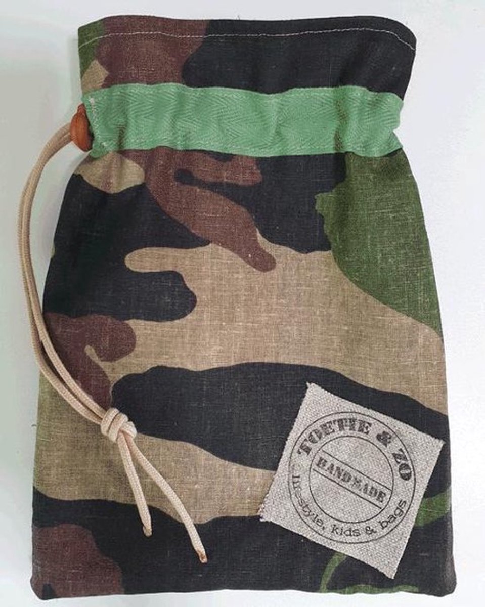 Toetie & Zo Handgemaakte Knikkerzak Army, knikkeren, legerstof