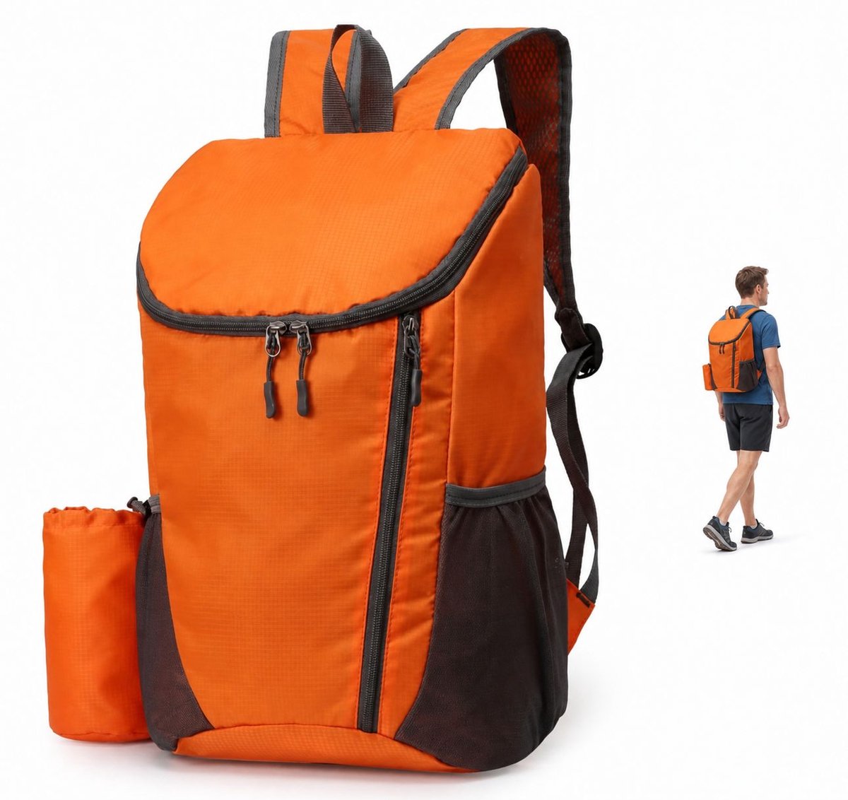 VHV - Opvouwbare Rugzak - Ultralichte Nylon Dagrugzak met Flessenvak - Voor Wandelen, Fietsen, Studie en Reizen