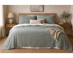 L&G - %100 Katoen Bedsprei 220 x 240 cm – 2-Persoons Bedsprei - Sprei - Plaid – quilt - Deken - Manu Groen