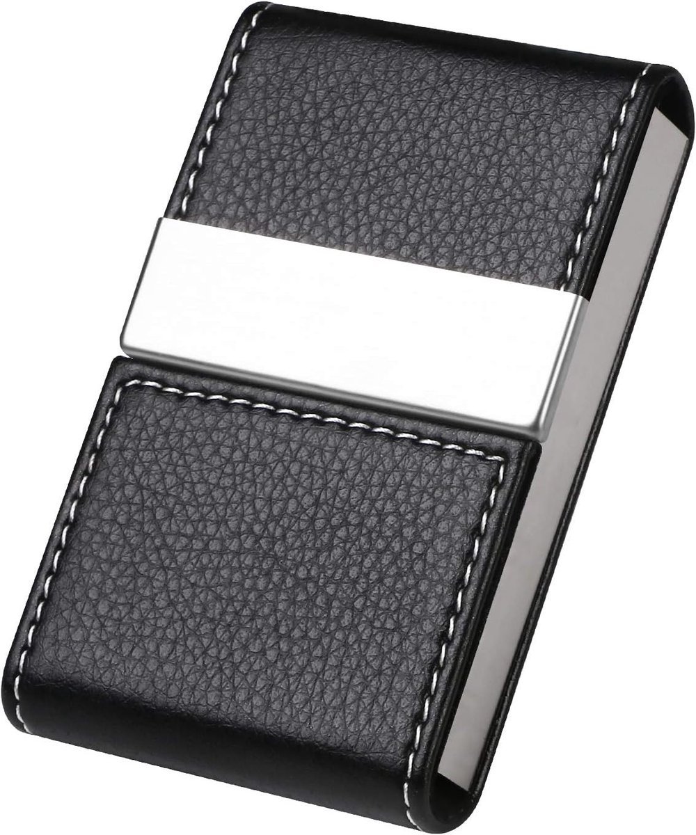 Kaartzak van PU-Leer - Roestvrij Staal met Dubbele Magnetische Gesp - Cadeau voor Heren - Zwart