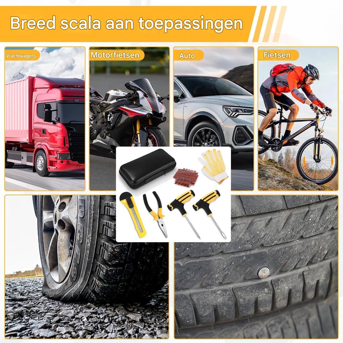 10-delige bandenreparatieset – voor tubeless banden, auto & motor, pechhulp,Professioneel gereedschap met dorn en rubberen reparatieschroeven – eenvoudig te gebruiken thumbnail 4