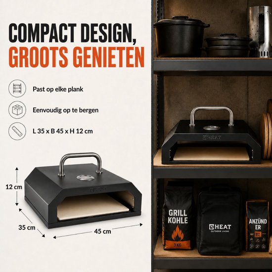 HEAT Eldhus Pizzaoven Box - Inclusief Pizzasteen & Thermometer — afbeelding 2