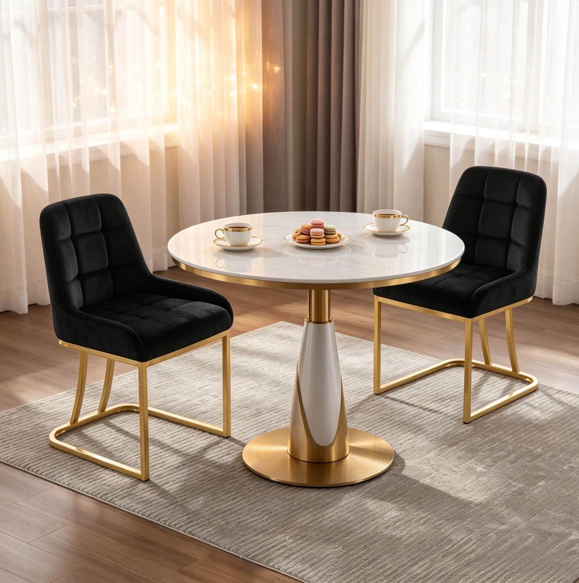 STILVORA Eetkamerstoel Set Van 2 - Met Armleuningen En Fluwelen Bekleding - Voor Eethoek En Woonkamer - Metaal Zwart Black