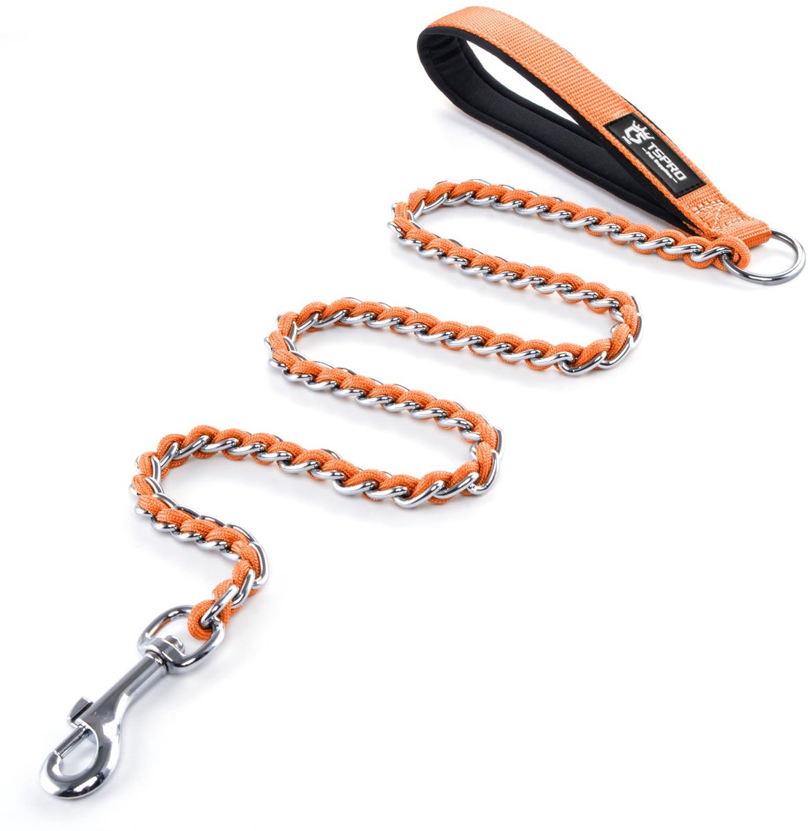 SnelShoppen - Anti-bijt Hondenriem Roestvrijstalen Ketting 3MM Oranje met Zachte Handgreep voor Middelgrote en Grote Honden - Duurzaam en Comfortabel