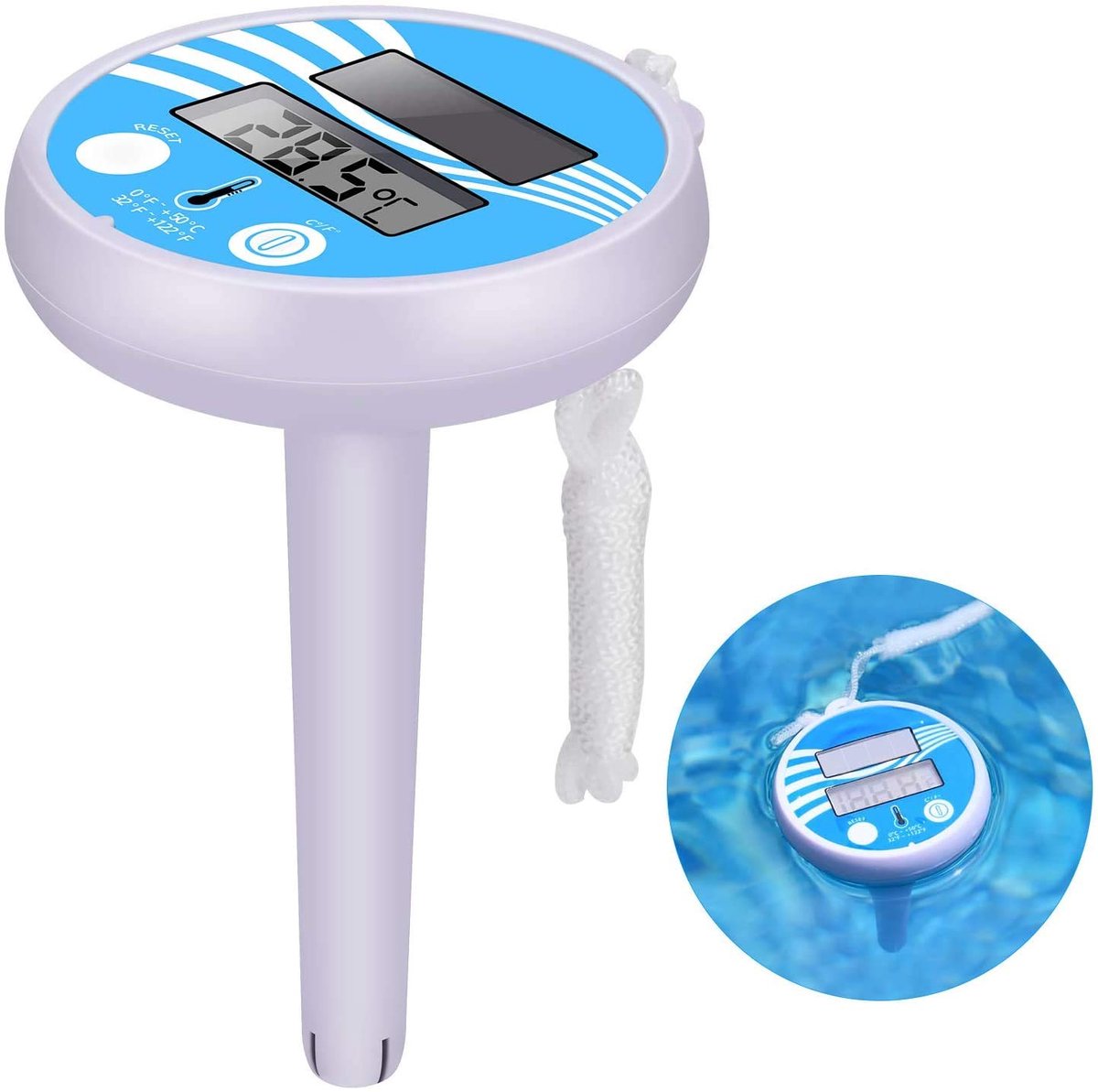 SnelShoppen - Zwembadthermometer op Zonne-energie - Drijvende Waterthermometer met Groot LCD-display - Waterdicht - Ideaal voor Zwembaden, Whirlpools,