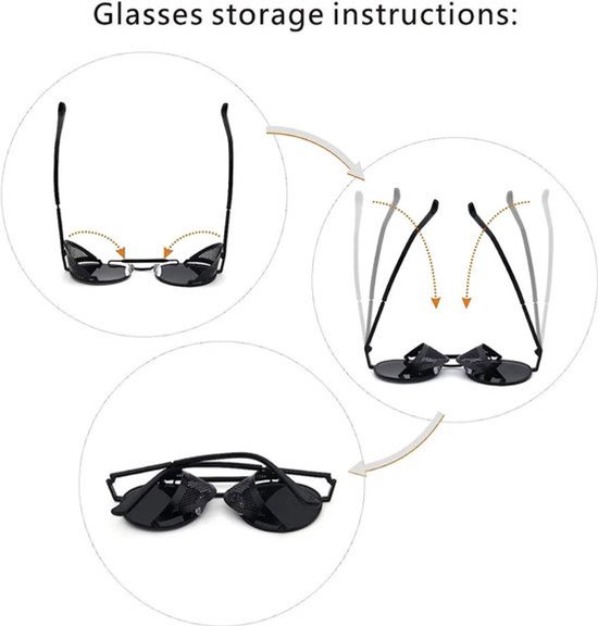 Zwarte en grijze lenzen met pistoolmontuur, steampunk-retrostijl, zonnebril voor dames en heren, UV400-bescherming, ronde bril, retro-gotische bril voor dames/heren van Merkloos — afbeelding 4