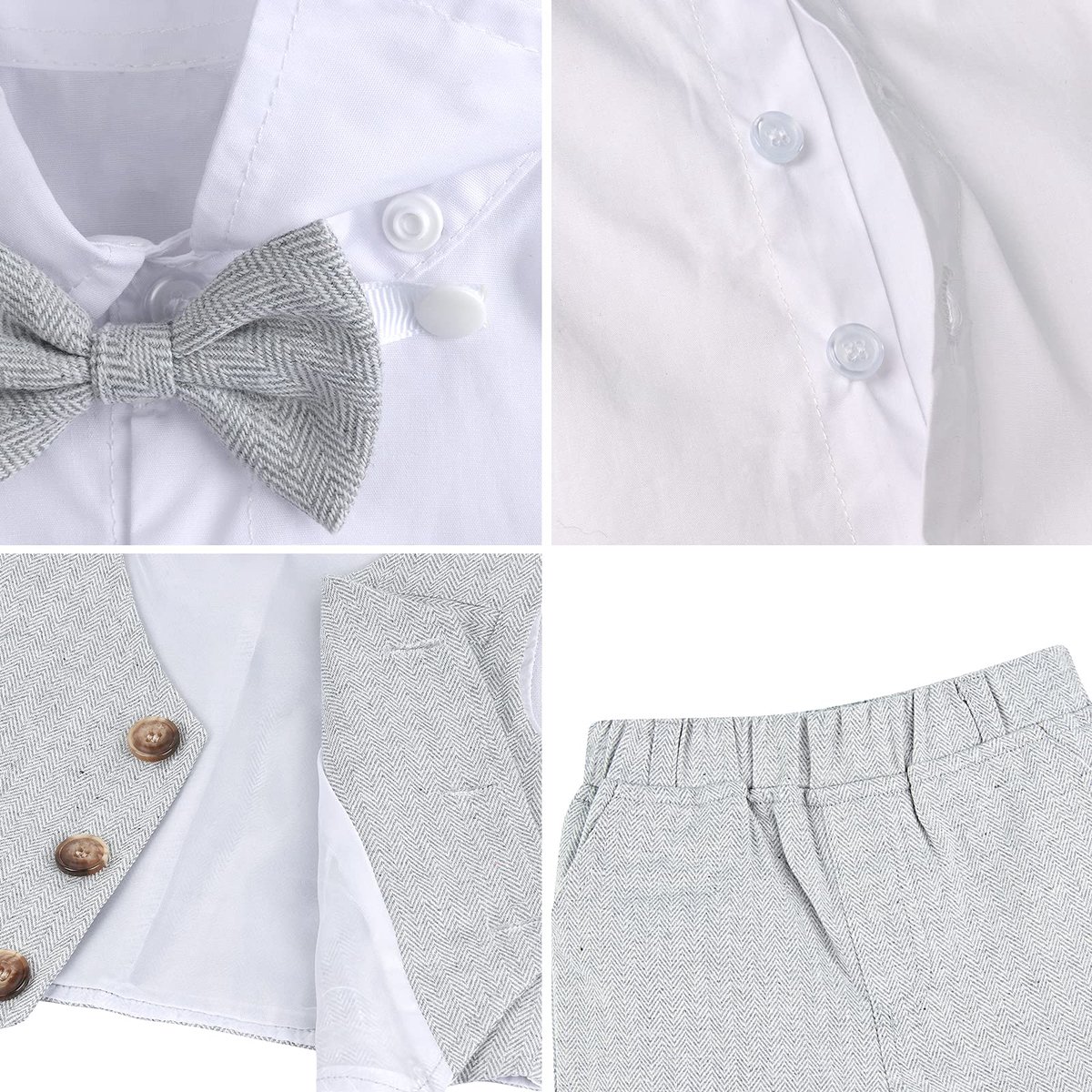 SnelShoppen - Mintgroene Baby Outfits Kledingsets Jongens, Bruiloft Doopkleding met Korte Mouwen, Lichtgrijs, 18-24 Maanden, 90