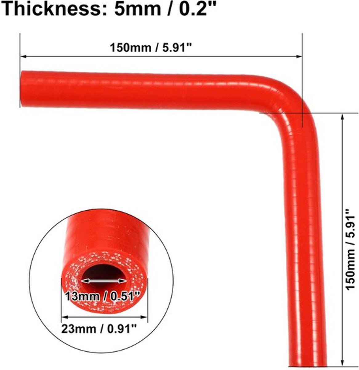 Siliconen Slang 90 Graden Bocht - Universele Koppeling - Binnendiameter 13mm - Duurzaam Materiaal - Rood - Lengte 150mm - Koelslang