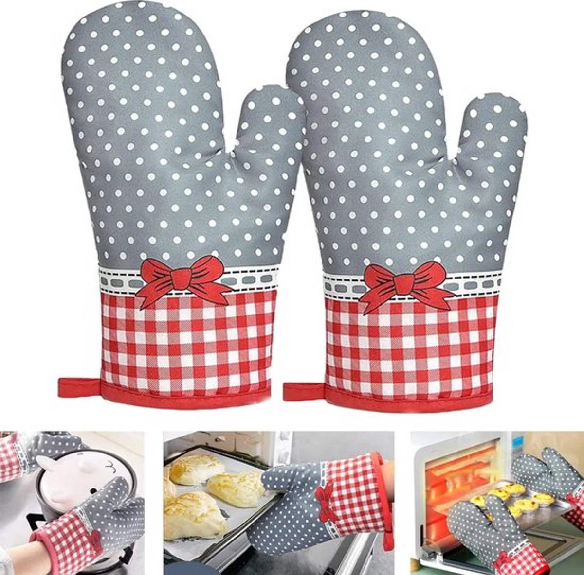 2 ovenhandschoenen, hittebestendige handschoenen, hittebestendige mat, hittebestendige en antislip grillhandschoenen, bakhandschoenen van polyester/katoen, geschikt voor koken, bakken en grillen.
