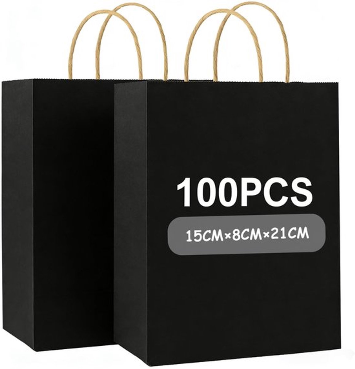 Geschenkzakjes 100 stuks - Papieren Zakken 21 x 15 x 8 cm - Duurzaam Kraftpapier - Scheurbestendig - Cadeauverpakking - Handgrepen - Cadeautas