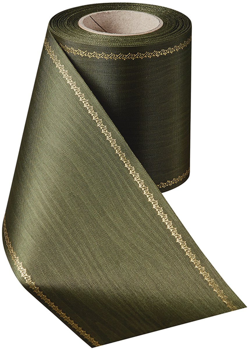 Rouwlint / sierlint met gouden Z rand 75 MM 25 Meter Mosgroen