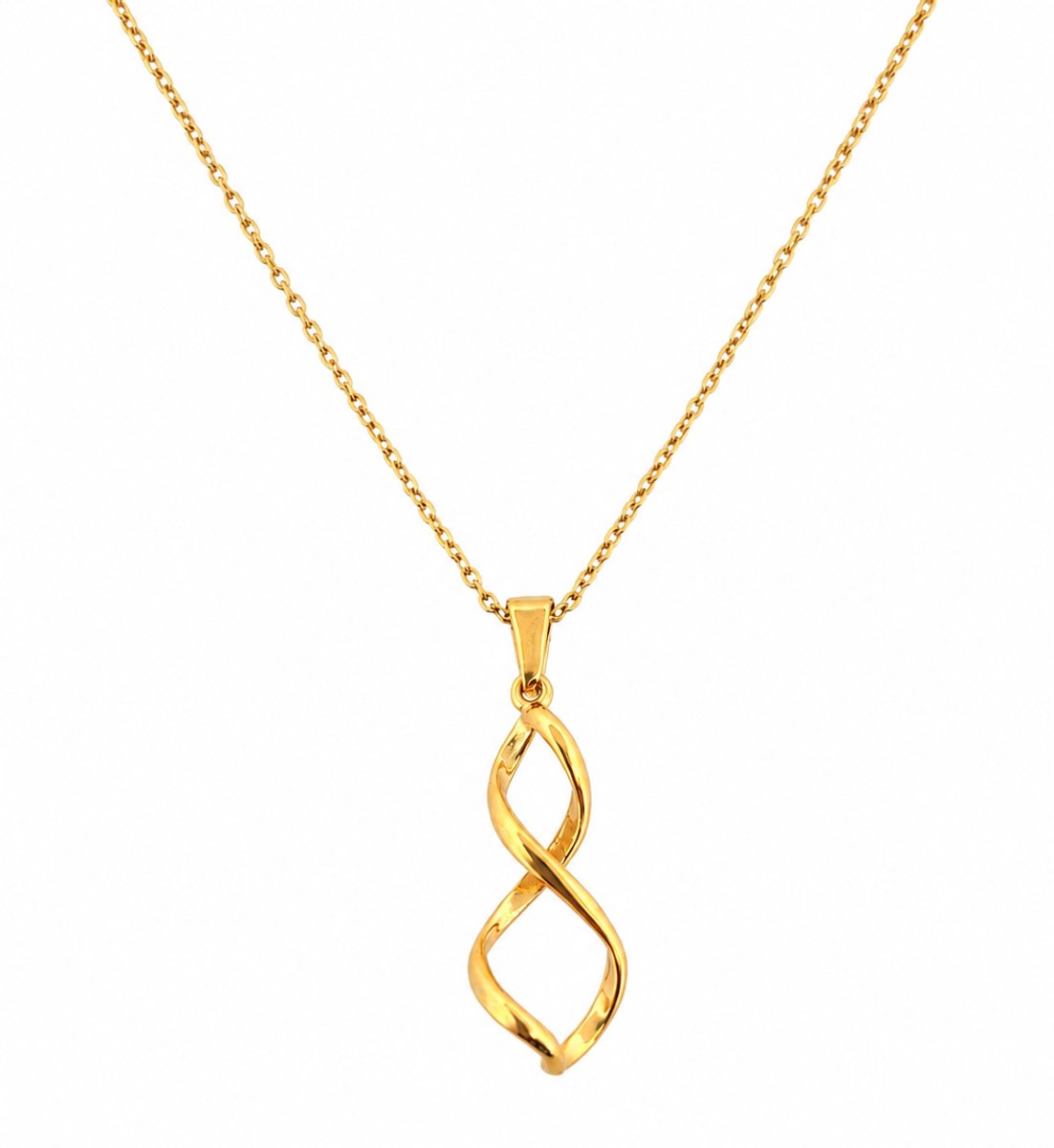 Stalen goudkleurige damesketting 45cm met 4cm sierlijke infinity gedraaide hanger