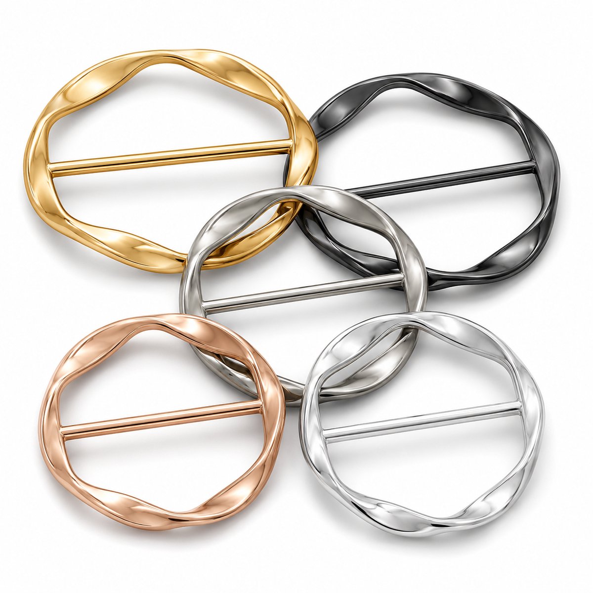 Consumerce® Set van 5 Sjaalringen - Kleding Ring Klem - Goud Zilver Rose - Sjaalklem Sjaalring - Shirt Clip - T-Shirt Gesp - Jurk Louche Kledingring - Ringen
