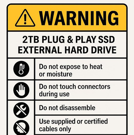 Externe Harde Schijf - Draagbare Opslag - Snelle Data Transfer - Plug and Play - 2 TB - Zwart — afbeelding 2