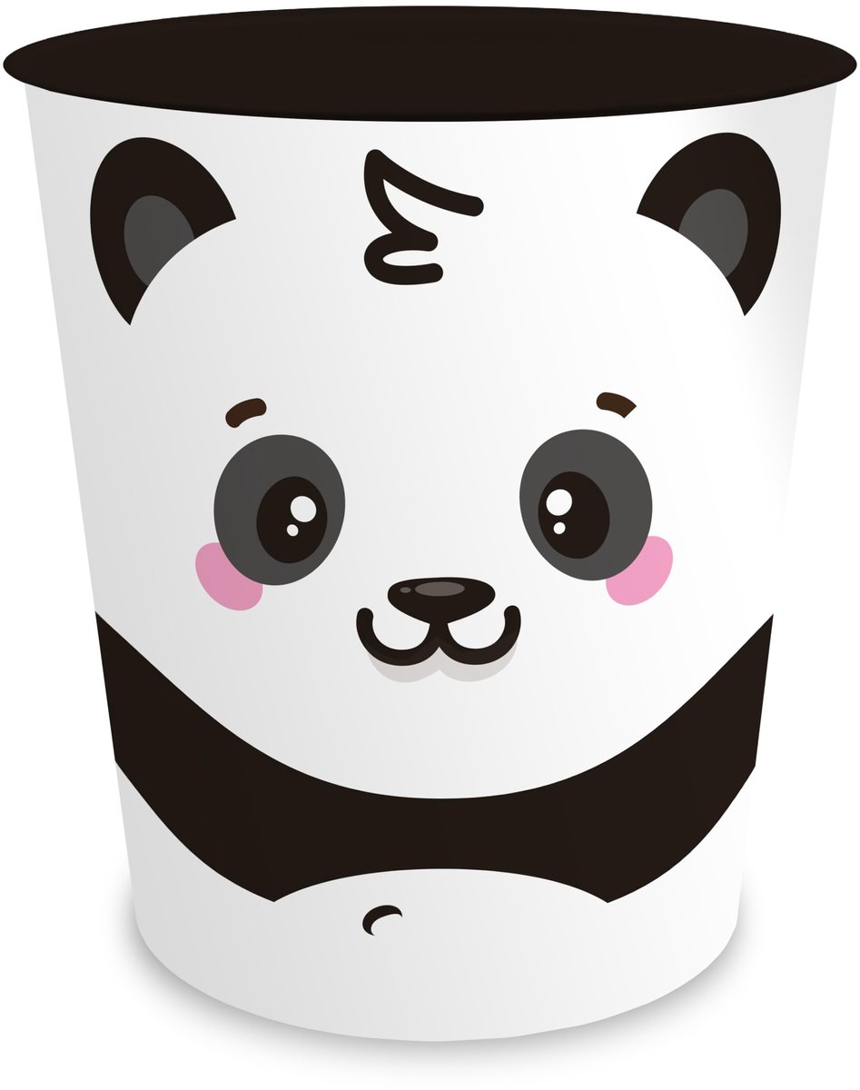 SnelShoppen - Prullenbak voor Kinderen met Dierenmotief - Kawaii Design - Rond 11 Liter - Stevig Kunststof - Panda - Kinderkamer Decoratie
