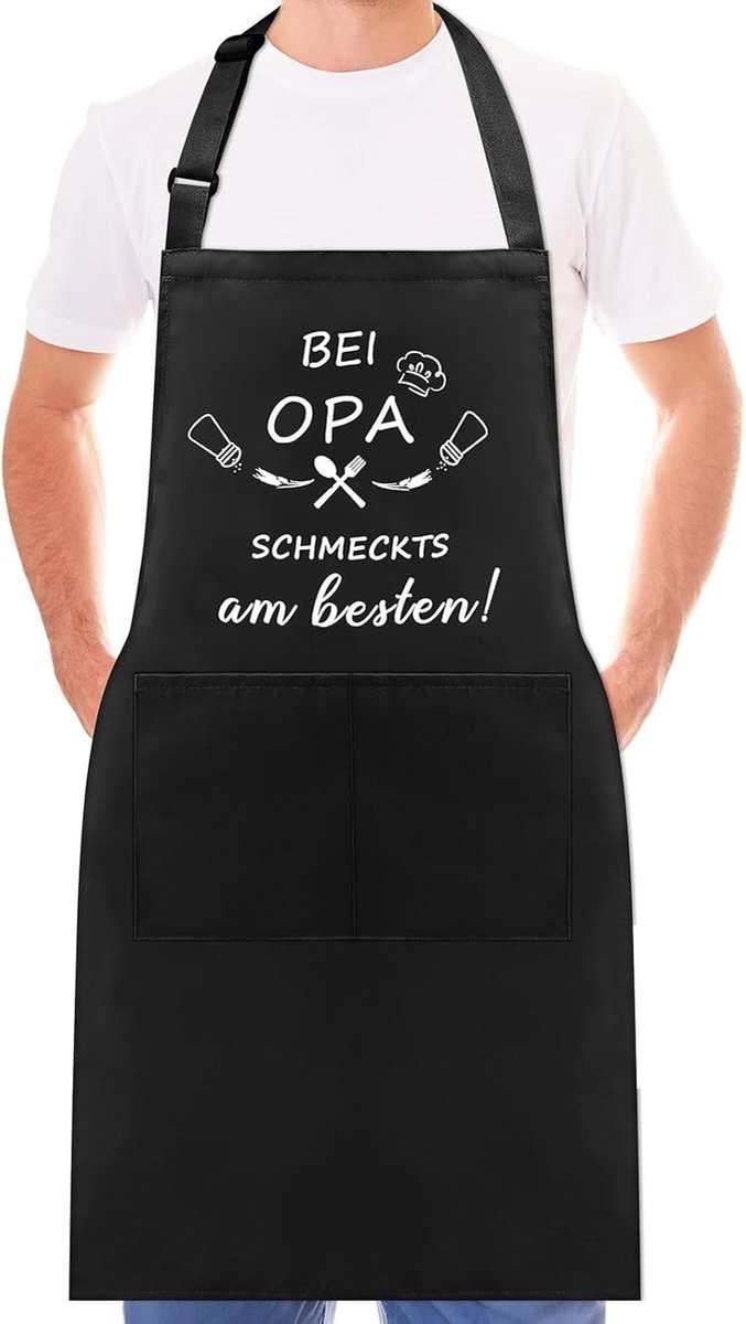 Grappige Keuken Schort voor Grootvader met Leuke Tekst - Perfect Cadeau voor Verjaardag en Koken, Inclusief Liefdevolle Cadeaukaart, Zwart, Ongeveer 77 x 58 x 48 cm